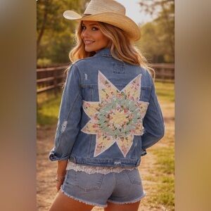 Upcycled Quilted Denim Jacket Small quilted denim western top country jacket